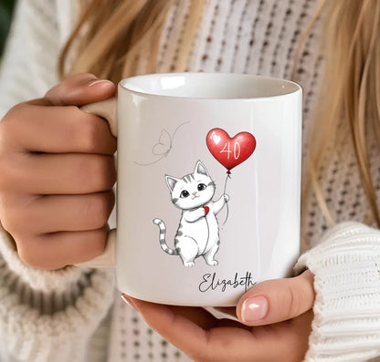 Personalised birthday cat mug with name