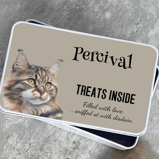 Personalised cat treat tin with name