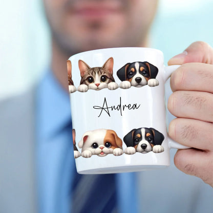 Funny pet lover mug for cat mums and dog dads personalised