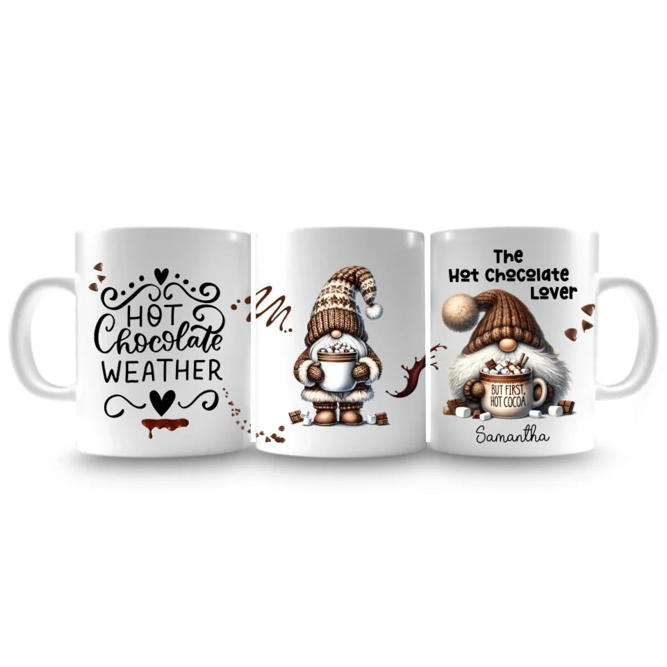 Personalised mug with cute gnome and cocoa design