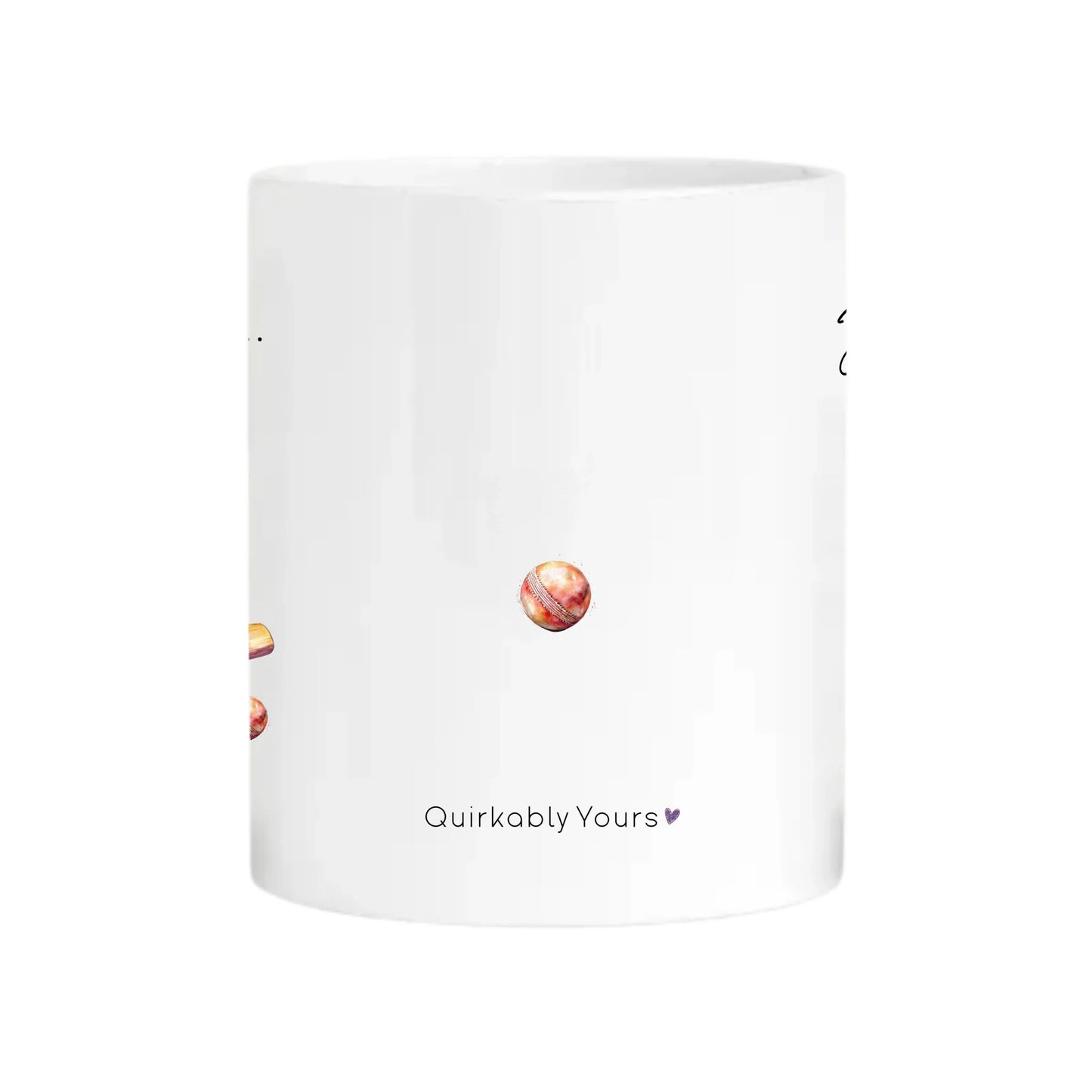 Cricket-themed mug featuring bat, helmet and cricket ball