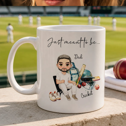 Personalised cricket mug with custom cricket player character