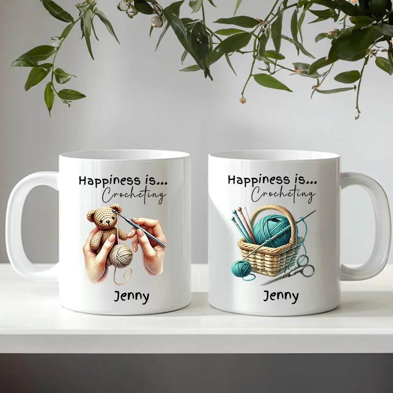 personalised crocheting mug for crocheter gifts with illustrated yarn design