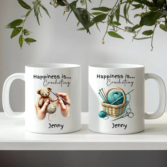 personalised crocheting mug for crocheter gifts with illustrated yarn design
