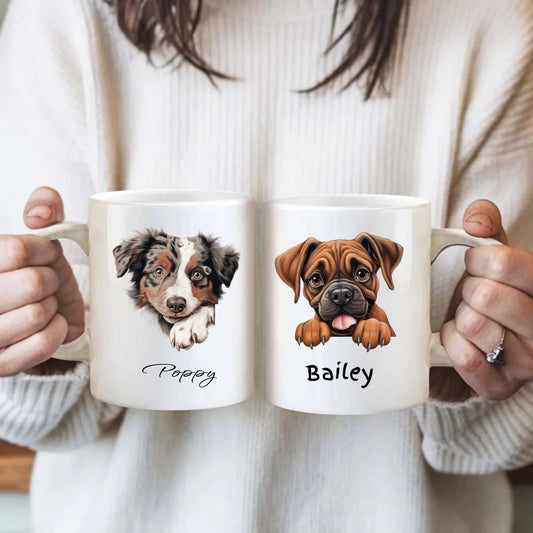 Personalised dog mug with custom breed and name
