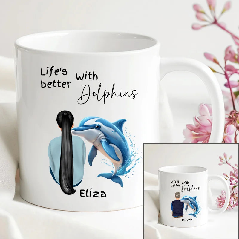 Personalised dolphin mug with custom name