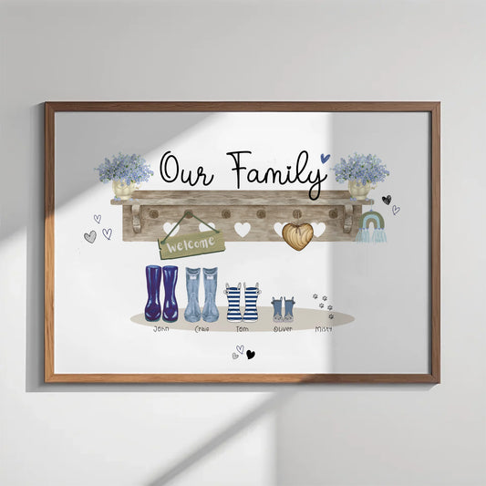 Personalised family print with boots and paw prints