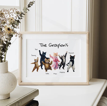 Dancing cats personalised family print