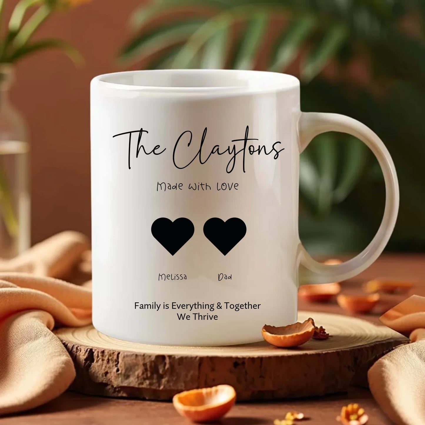 Personalised family mug with heart design