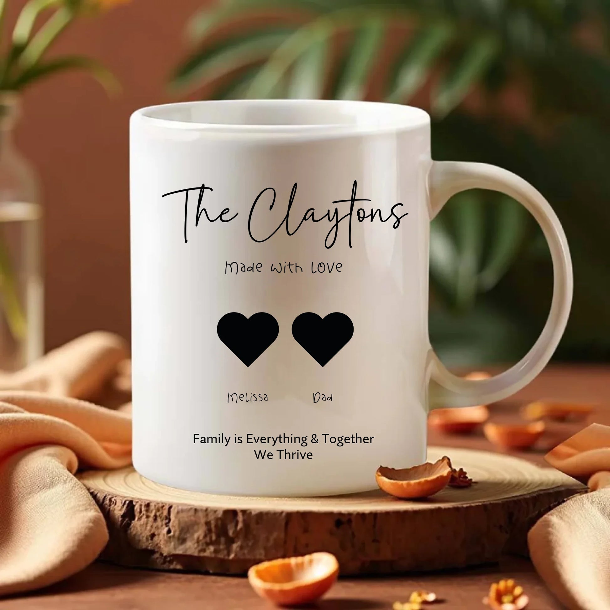 Personalised family mug with heart design
