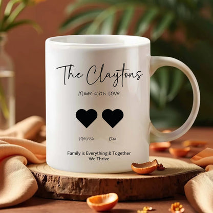 Personalised family mug with heart design