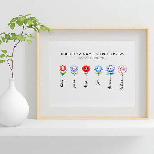 personalised family print with kawaii flowers