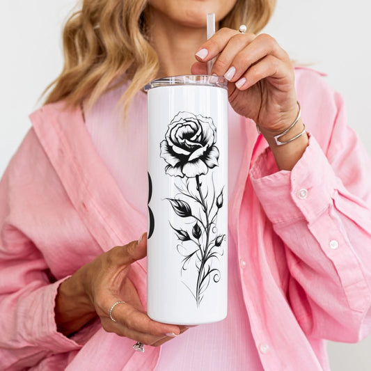 Insulated floral reusable cup with personal initial
