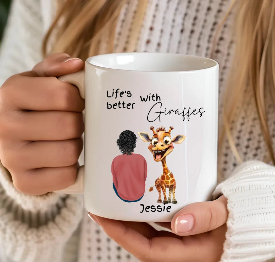 custom giraffe-themed coffee cup