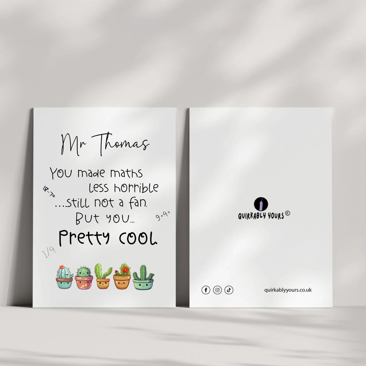Quirky maths appreciation card UK