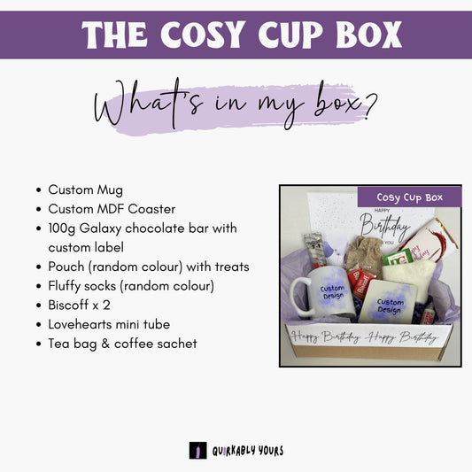 Personalised mug and cosy treats gift set