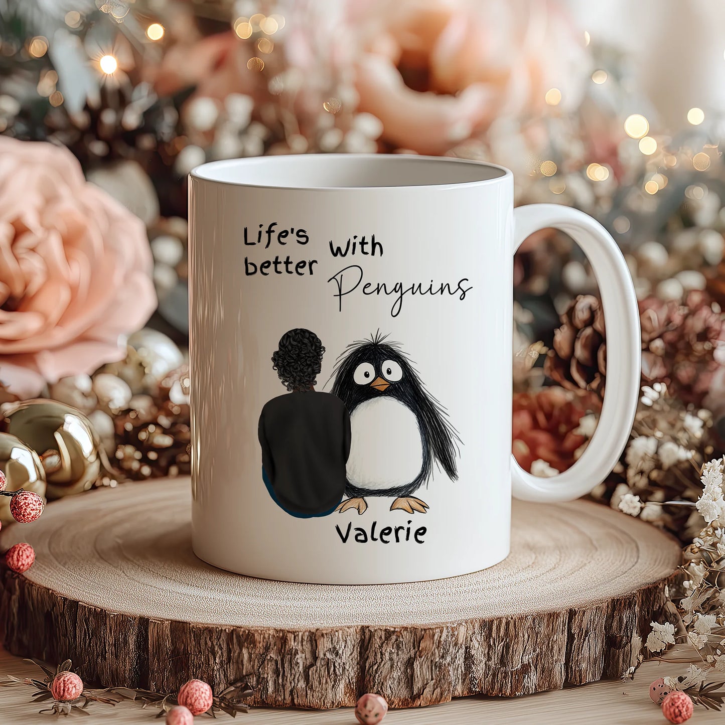Personalised penguin mug with custom character – perfect penguin gifts