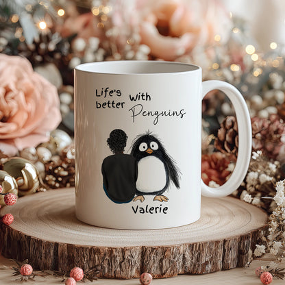 Personalised penguin mug with custom character – perfect penguin gifts