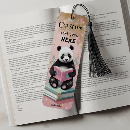 Personalised pink panda bookmark with custom name and reading buddy text