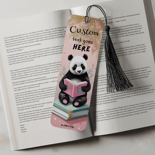 Personalised pink panda bookmark with custom name and reading buddy text