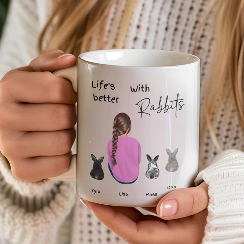 Personalised rabbit mug with custom characters