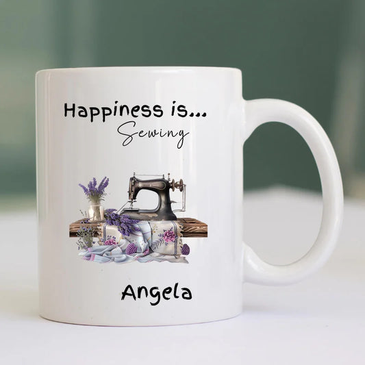 Personalised sewing mug with floral design