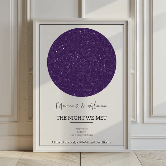 Personalised star map print with constellations