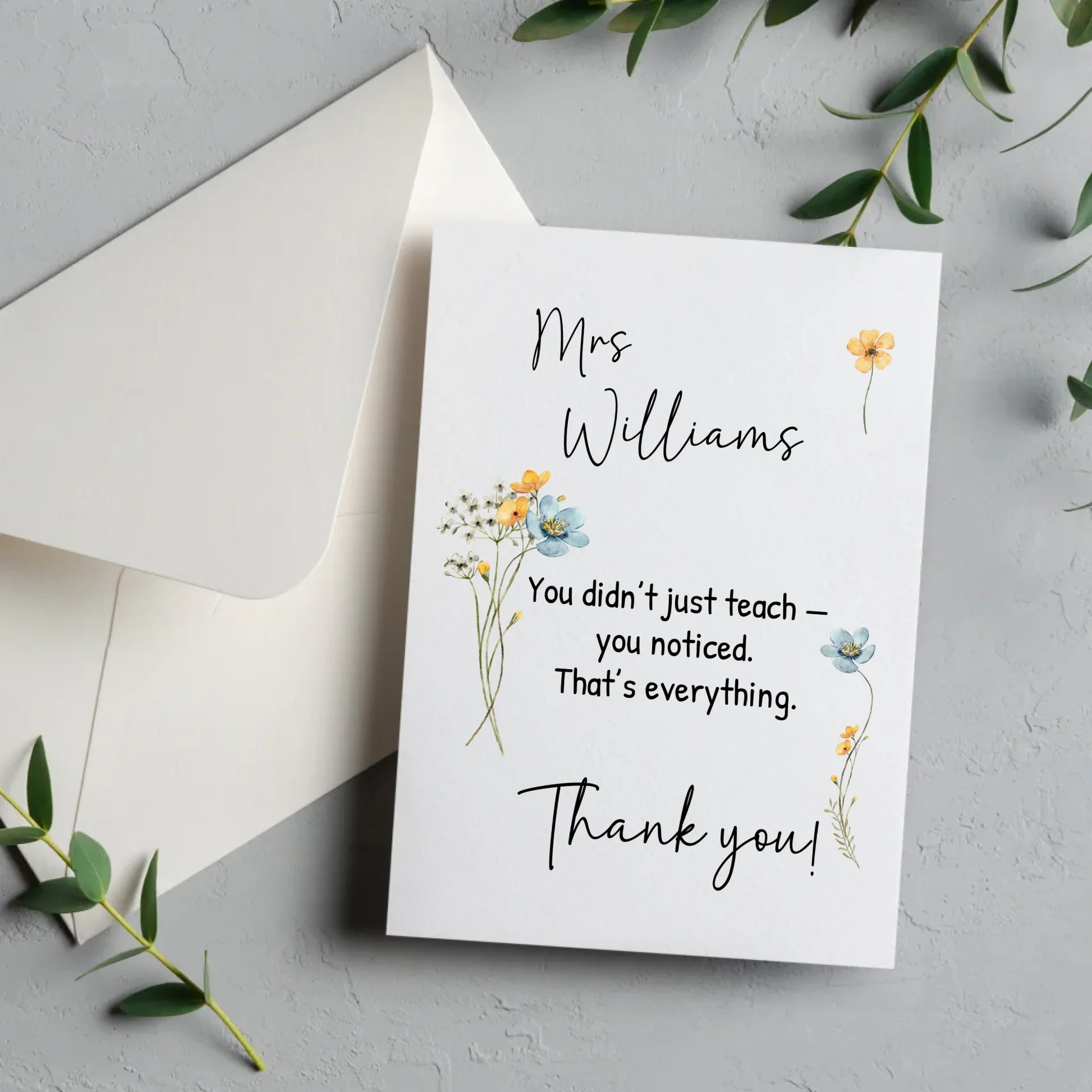 Teacher thank you card with quote “That’s everything”