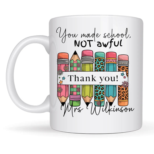 Personalised teacher mug with colourful pencils