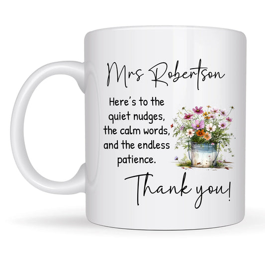 Personalised teacher mug with wildflower design