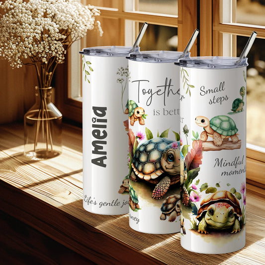 personalised tortoise insulated travel cup with mindful quo