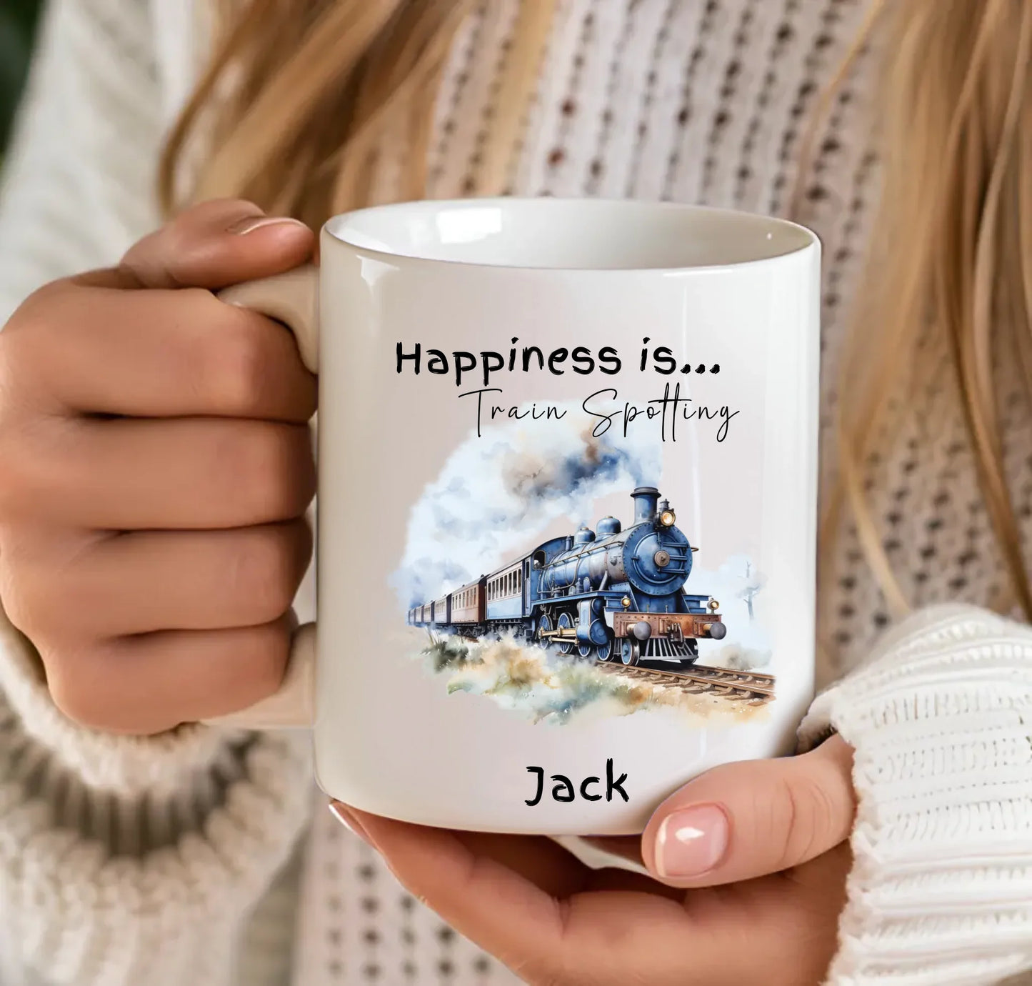 Watercolour steam train mug design