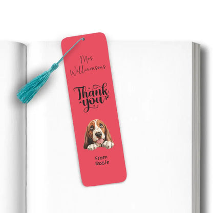 Thank you dog bookmark with personalised text and custom background