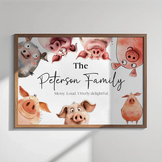personalised pig family print