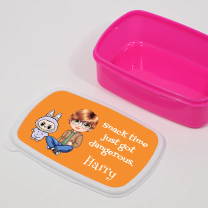 pink lunchbox with labubu character