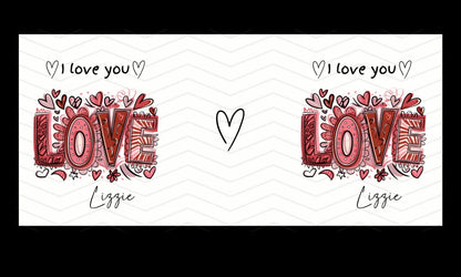 pink and red love word mug personalised