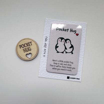 Pocket hug fridge magnet and wooden token for hug box letterbox gift