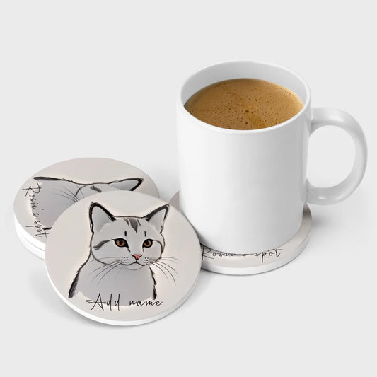 Pretty Grey Cat Ceramic Coaster