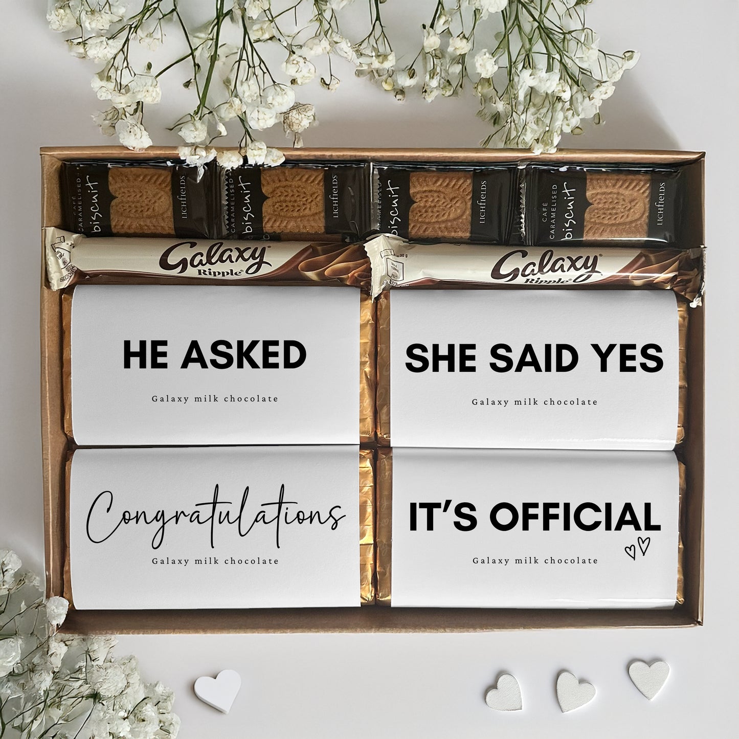 Letterbox engagement chocolate gift set for couples UK