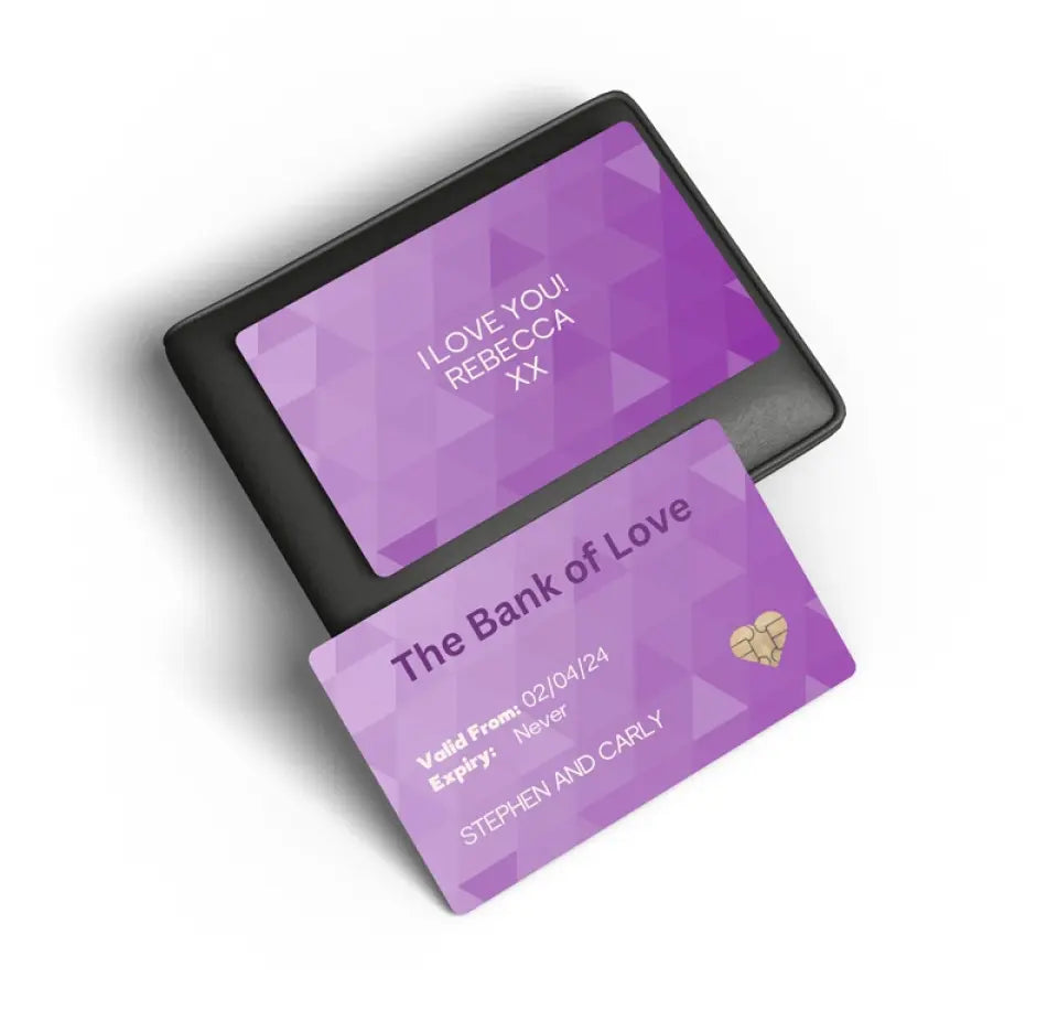 purple credit card size message bank of love gift present