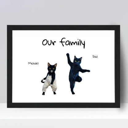 Family print featuring dancing cats