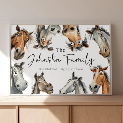 Horse print with family name and quote