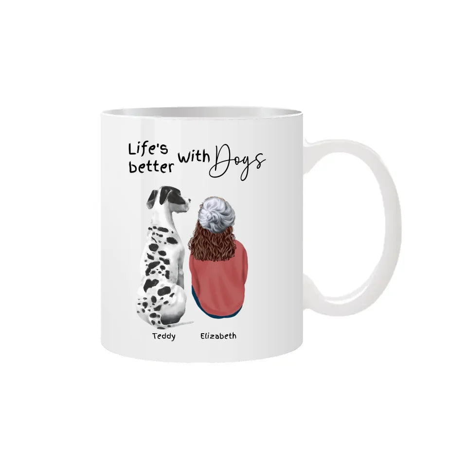 Custom dog lover gift mug with names added underneath