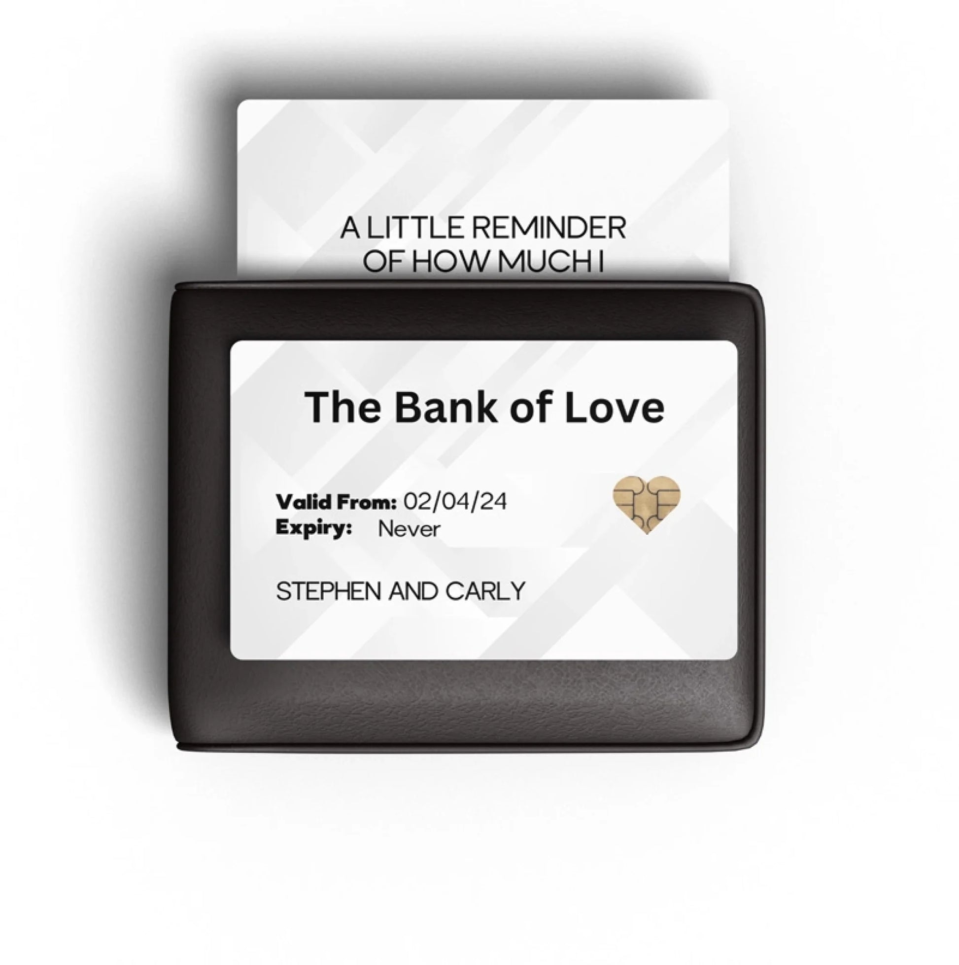 Romantic personalised card sized to fit wallet