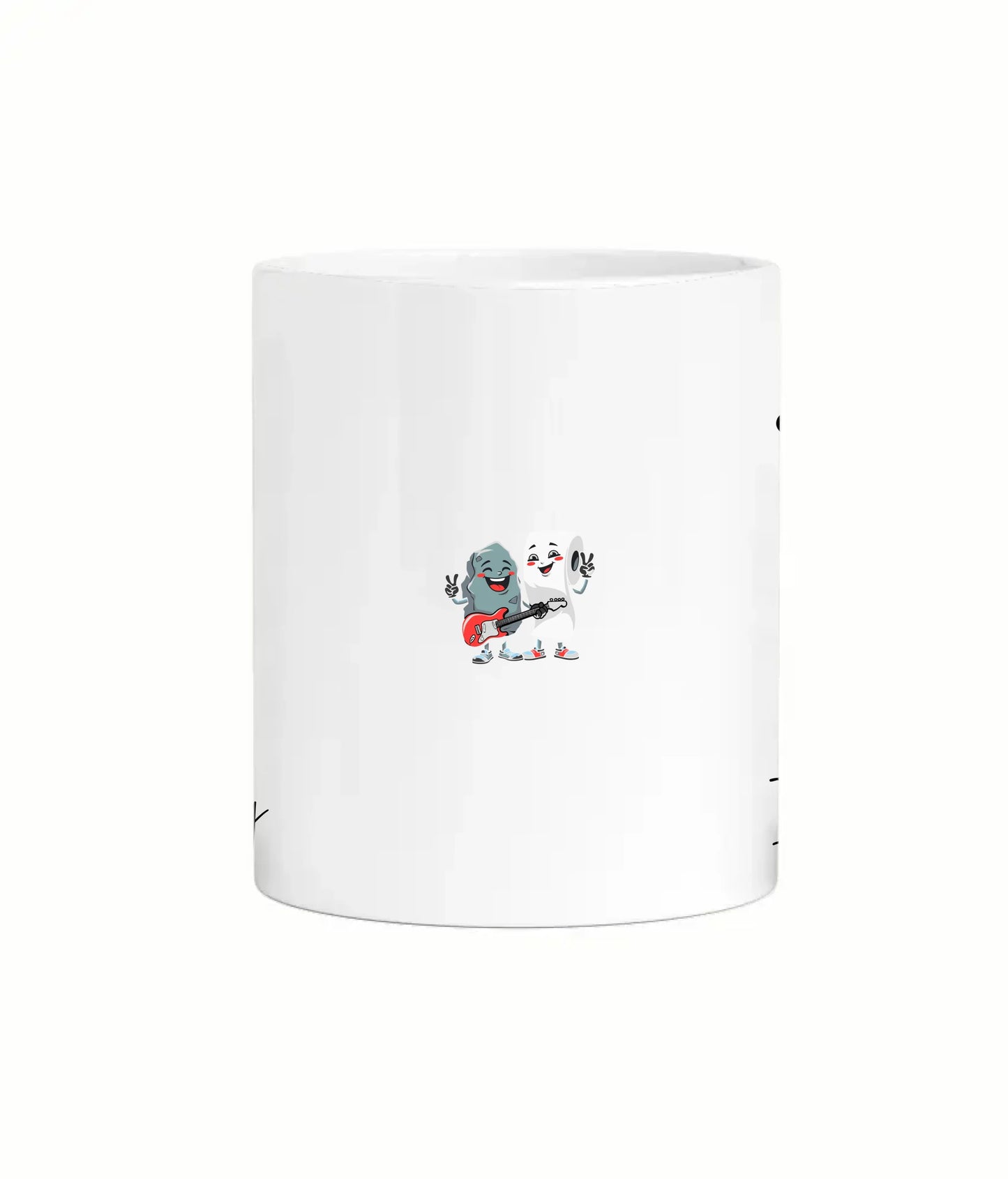 Animated rock and toilet roll mug