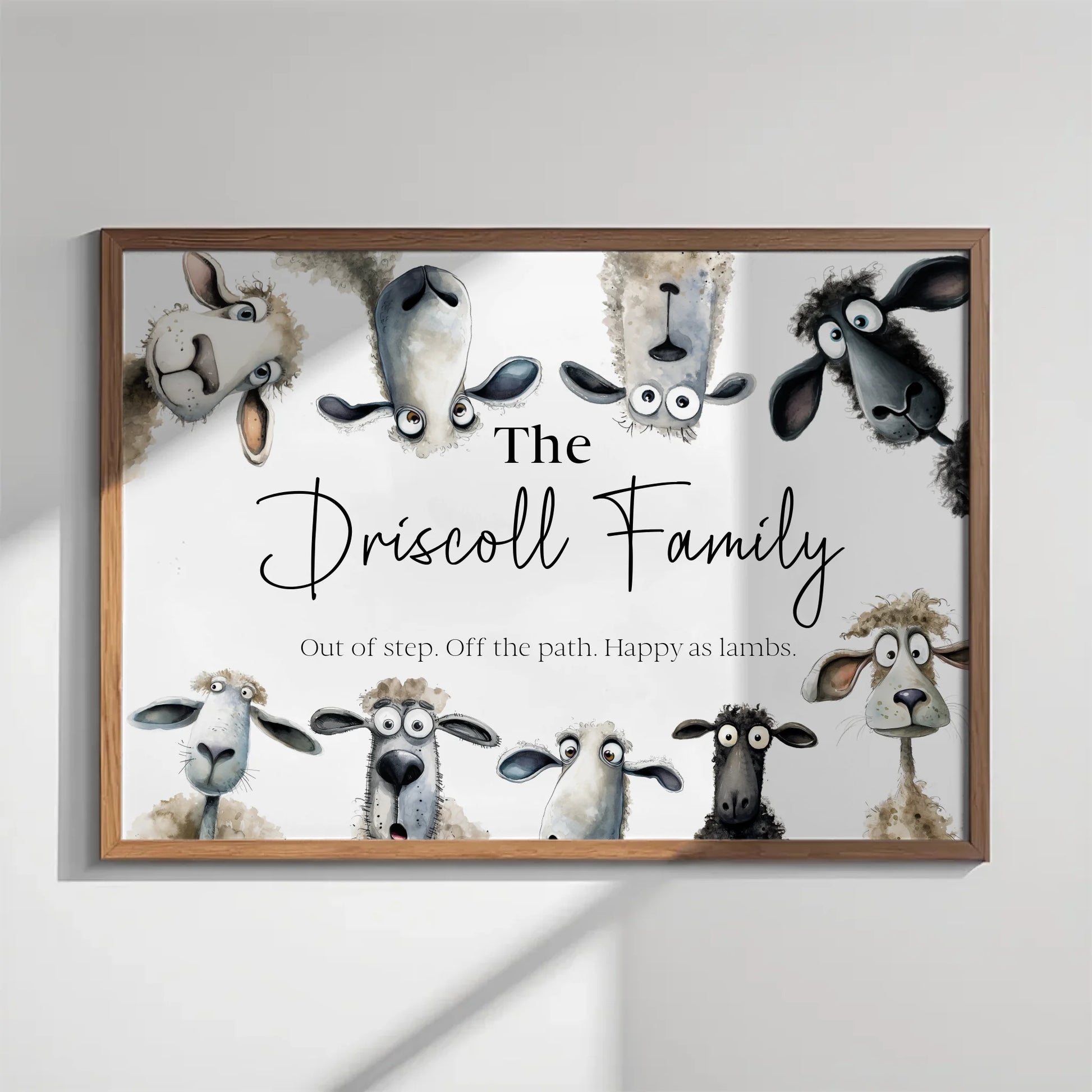 Custom animal print with sheep peeking from edges