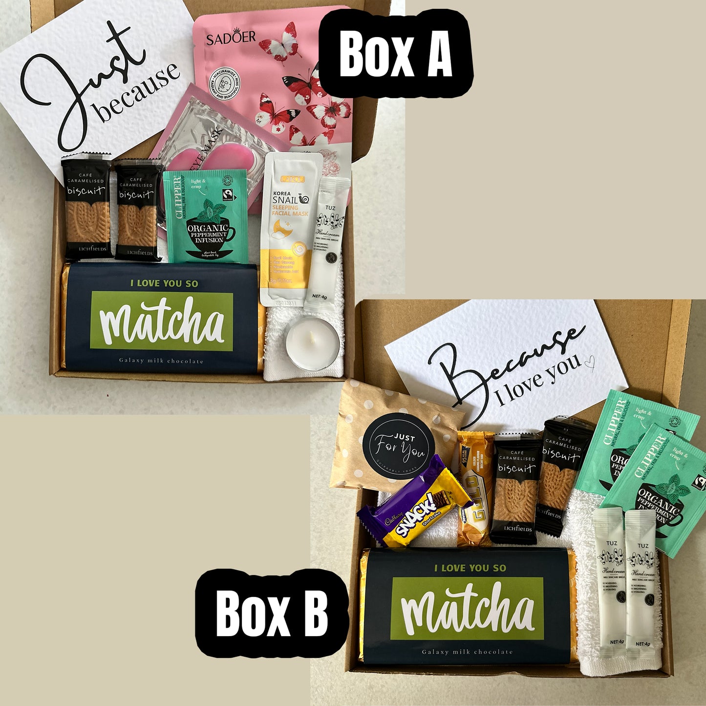 a choice of 2 Romantic gift boxes for anniversary or Valentine’s Day surprise
