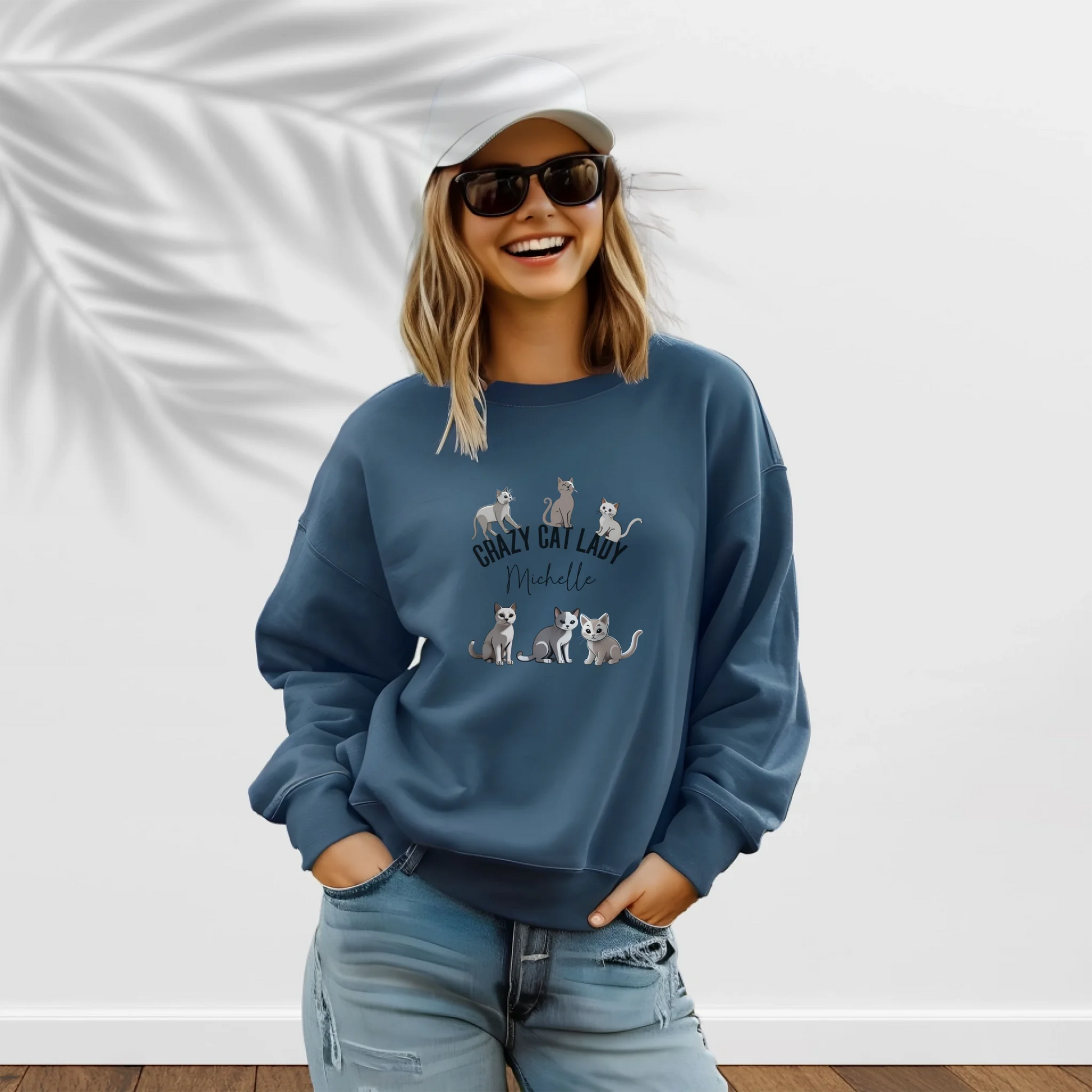 Script name under bold letters with cats design
