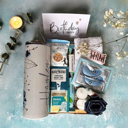 serenity pamper gift set for her with personalised cup and treats