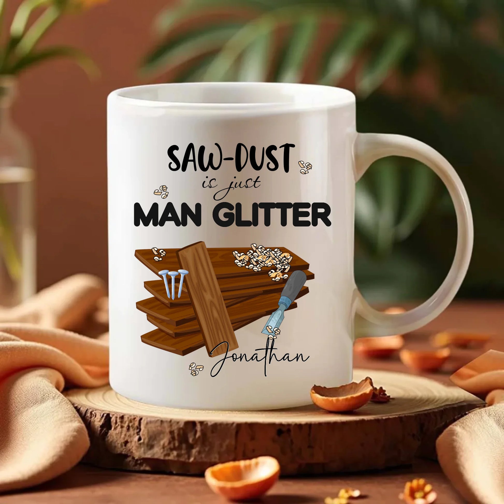 Workshop mug with sketched tools design